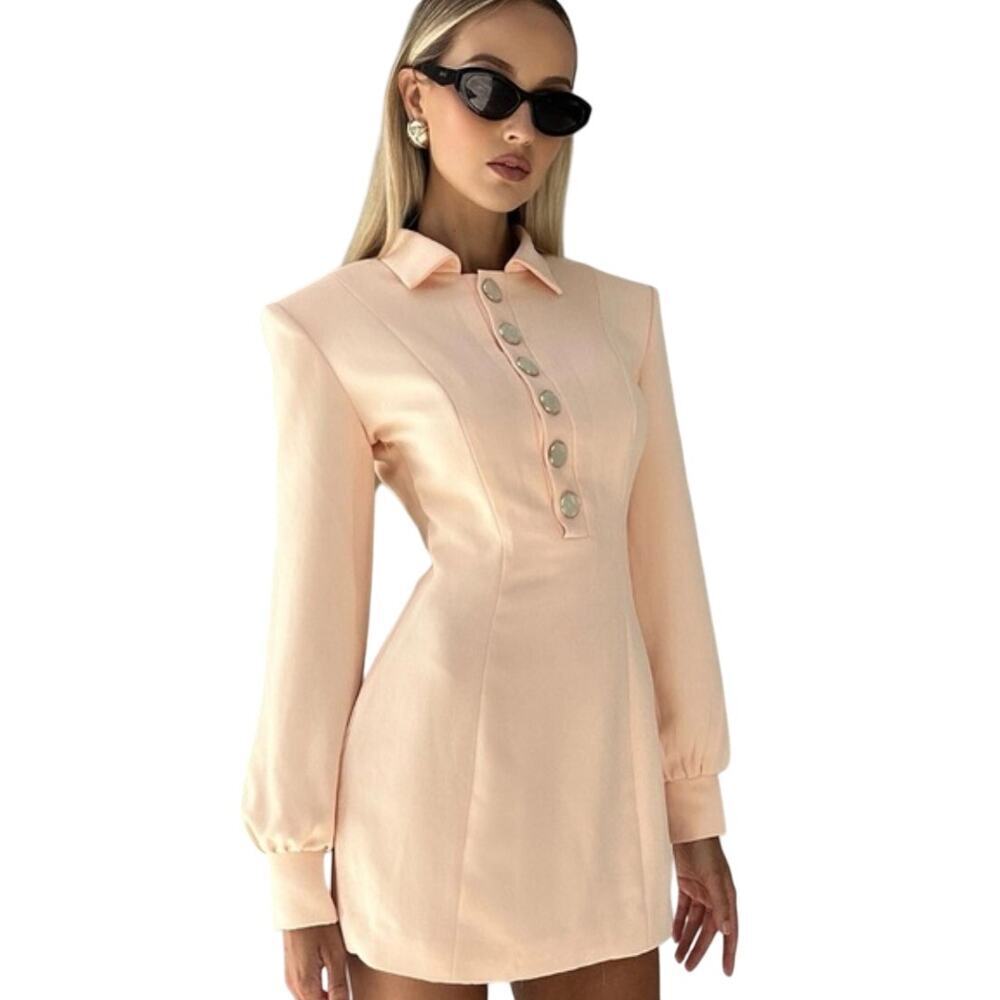 NEW Atoir Sze 2 Pink Peach Orange Goldie Collared Mini Dress Work Classy Buttons